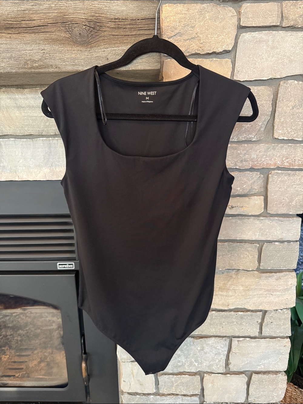 Nine West Black Cap Sleeve Scoop Neck Bodysuit